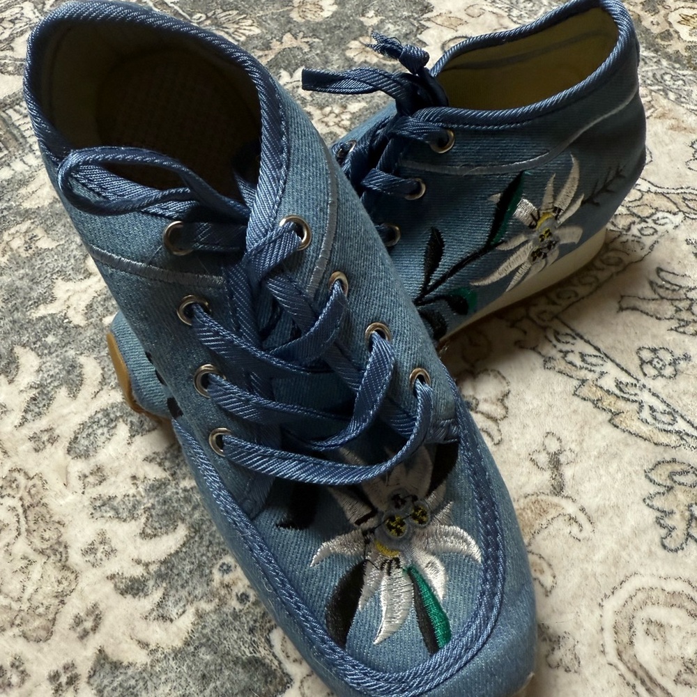 Blue denim Embroidered High-Top Sneakers